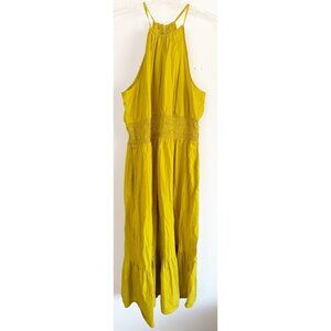 A New Day Large 48"L Sleeveless  Dress Yellow Gold Smocked Waist Tiered Pockets